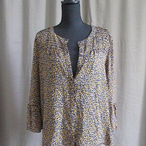 Anthropologie Maeve Womens Size L Floral Blouse Flutter 3/4 Sleeve Aveiro Cute!